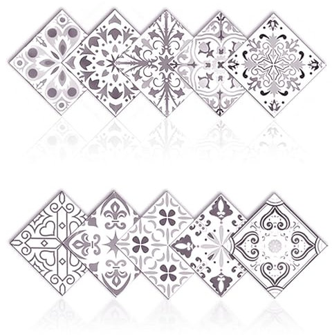 Fliesenaufkleber im marokkanischen Stil, für Badezimmerwand, wasserdicht, 20 x 20 cm, selbstklebend, Aufkleber, abziehen und aufkleben, Vinyl-Spritzschutz, Treppenerhöhung (QZ002)