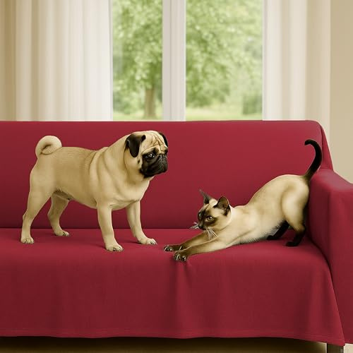 Byour3 - Sofaüberwurf 3 4 2 Sitzer Dicke Baumwolle Gemischter Sofa Cover Mehrzweck Sofabezug Auch Für Ecksofa L U Form Sofa-Couch Abdeckung Alles Abwaschbar Beständig (Panama Rot, 3 Sitzer)