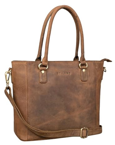STILORD 'Abigail' Handtasche Büro Damen Leder Shopper Vintage Schultertasche Businesstasche elegant für 13,3' MacBooks Arbeitstasche Echtleder, Farbe:mittel - braun