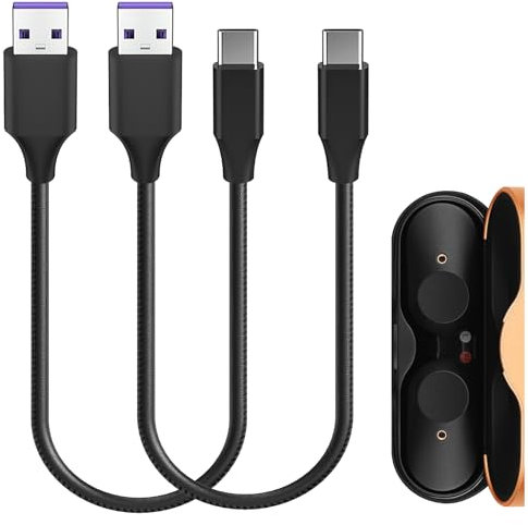 GEEKRIA USB Earbuds Charger Cable Compatible with Sony WF-C710N, LinkBuds, WI-C100, WF-L900, INZONE Buds, WF-C500, USB to USB-C Replacement Power Short Charging Cord (1ft/30cm 2Pack)