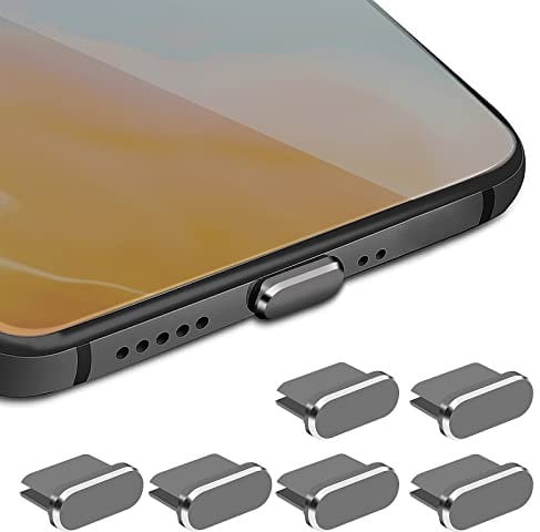 Cobee Type C Dust Plug Set, 6 Pieces Aluminum Alloy USB C Anti Dust Cover Caps Charging Port Cover Type-C Metal Dust Protectors Stopper for Smartphone Laptop(Grey)