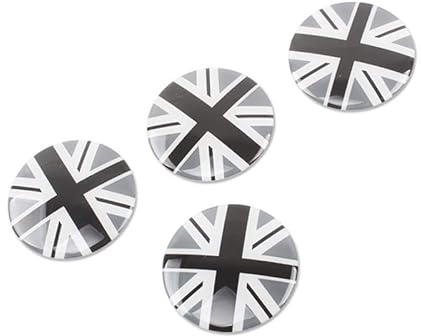 52mm Radnaben Aufkleber Union Jack Grau, Selbstklebend Glänzend Felgen Emblem Sticker für Fahrzeuge der Mini-Serie