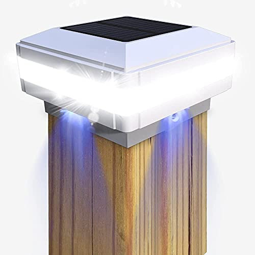 GEYUEYA Home Solar Lights - Square White Fence & Post Lights for 4x4 to 6x6 inch Wooden Posts, Deck, Patio & Garden Decoration