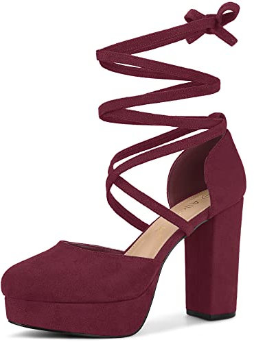 Allegra K Zapatos De Tacón Grueso con Tiras Y Plataforma con Cordones para Mujer borgoña 40