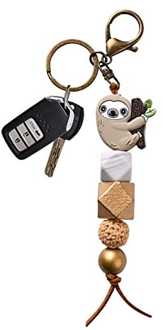 SAGHOM Faultier-Geschenke für Frauen, Perlenanhänger, niedlicher Faultier, Schlüsselanhänger, Rucksack, Quaste, Zubehör, Taschenanhänger für Faultier-Liebhaber, Grau, 6inches