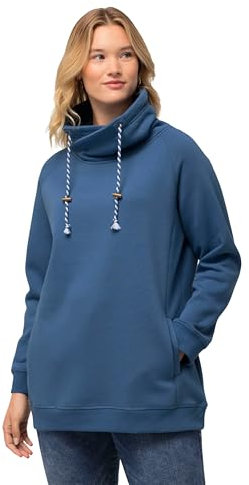 Ulla Popken Damen Sweatshirt, Weiter Stehkragen, Taschen, Raglan-Langarm, Denimblau, 54-56 EU
