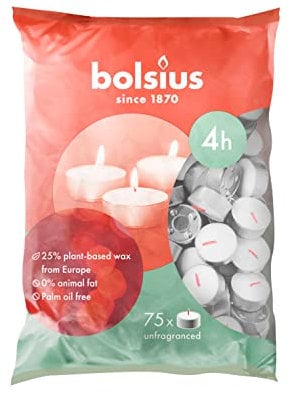 Bolsius D-light Teelichter - 75 Stück - im Beutel - Brenndauer 4 Stunden - Dekorative Haushaltkerzen - Weiß - Enthält Natürliches Pflanzenwachs - Ohne Palmöl