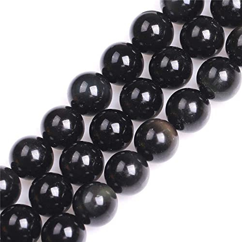 12mm Natural Black Obsidian Beads Round Gemstone Loose Beads for Jewelry Making 15(31-32pcs/strand)