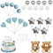 Taicols 28 Stück Tortendeko Kugeln, Teddybär Kuchen Deko, Deko Kugeln Torte, Baby Tortendeko, Happy Birthday Cake Topper DIY Tortendeko Hochzeit für Hochzeit Hochzeitstag Geburtstag Babypart (Blau)