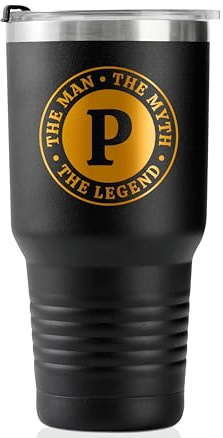 Onebttl The Man The Myth The Legend Mug with Initials, Monogrammed Stainless Steel Travel Tumbler for Men, Funny Personalised Coffee Cup, Custom Birthday Christmas Gifts for Him, 887 ml, P