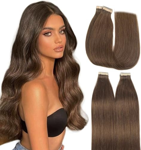 HotLulana Tape Extensions Echthaar Schokoladenbraun Extensions Echthaar 18zoll/45cm 40g Invisible 100% Natürliche Tape in Extensions Echthaar Human Hair 20pcs Skin Weft Echthaar Extensions Tape #4.