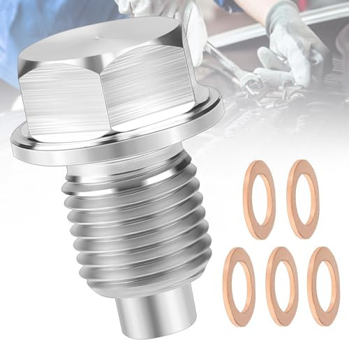 DTYGUIXE Magnetische Ölablassschraube Magnetische Universelle Ölwannenwanne Ölwannenablassmutter M14x1.5 Auto Ölschraube mit 5 Ölablassschraube Dichtung für Auto, Boot, Motorrad, meisten Modellen