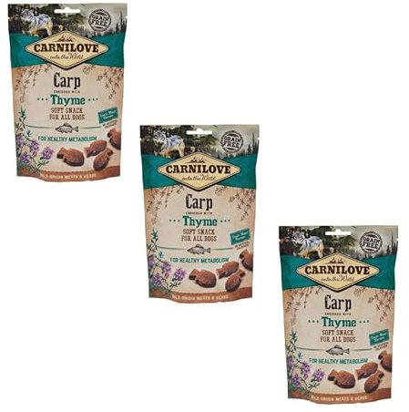 Carnilove Soft Snack Carp enriched Thyme | 3er Pack | 3 x 200 g | Leckerli für Hunde | Karpfen und Thymian | Ohne Zuckerzusatz | exotischer Fleischgeschmack