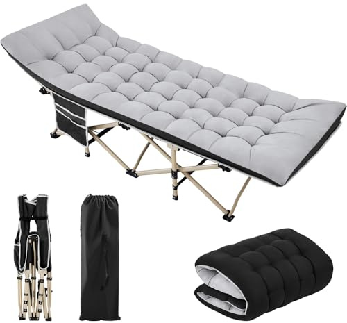 Yaheetech Lit de Camp Pliable avec Matelas Pochette 150 kg Charge Pliant 1 Personne Longueur 191 cm avec Sac de Transport Cadre en Métal pour Extérieur Voyage Pêche Randonnée Maison Jardin Noir/Gris