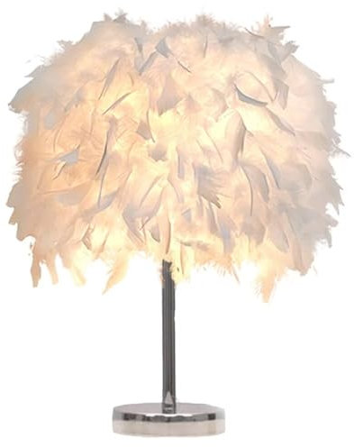 GUANSHAN Weiße Feder-Tischlampe, Nachttischlampe, Tischleuchte, Schreibtisch, Feder-Lampenschirm für Schlafzimmer, Heimdekoration, Fotografie-Requisiten, Stil 1, L