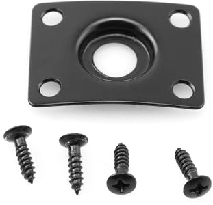 ZYAMY 1 Set Instrument Audio Jack Rectangular Metal Socket Iron Plate Guitar Pickup Output Jack Plate with 4 Screws for Electric Guitar Electric Bass Bent Jack Plate Black
