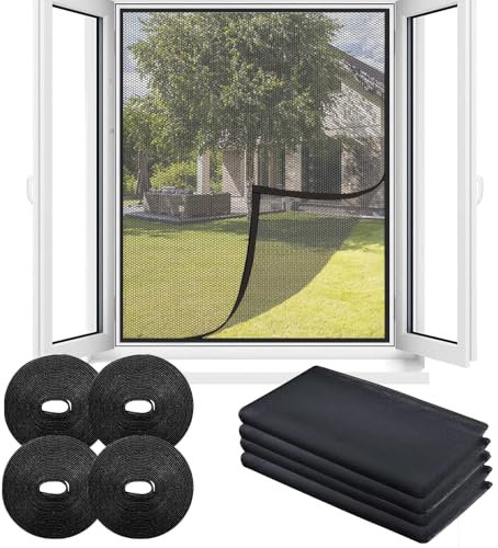 6 Stück Fliegengitter Fenster, 150x130cm Insektenschutz Fenster mit 6 Rollen Selbstklebeband, Insektenschutz Fenster, Zuschneidbar Mückenschutz Fenster, Schützen die Familie vor Insekten