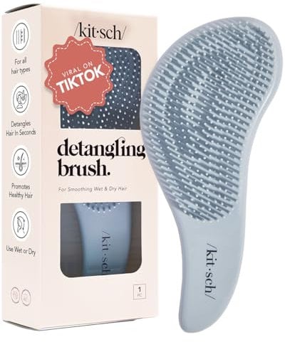 Kitsch Detangler Brush – Gentle Curly Hair Brush with Flexible Bristles for All Hair Types - Wet or Dry | Detangling Brush for Women & Men, Adults & Kids - Haze Blue