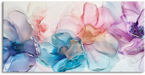 Paul Sinus Wandbild 120x60cm Blüten Blumen Hell Kunstvoll Blau Rot