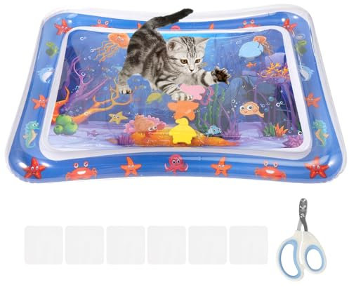 Wassermatte Katze Ausgestattet mit 1 Paar Nagelknipsern für Haustiere 10 Stück Folie und 1 Pumpe Wasserspielmatte Wasserspielmatte Katze Katzen Spielmatte Wasser Wasser Spielmatte Für Katzen und Hunde