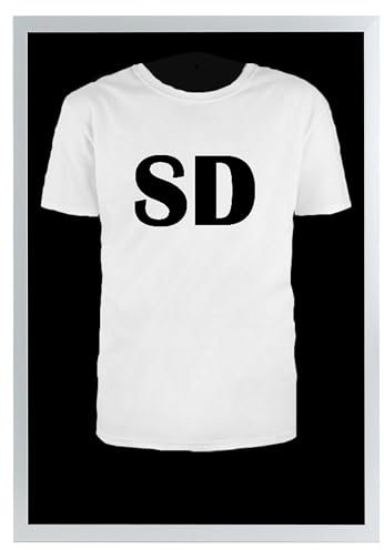 Stallmann Design Trikotrahmen 'Easy Click & Fill' mit Tür | Rahmen-Farbe: Aluminum-Optik | Hintergrund: Schwarz | Größe: 70 x 90 cm | hochwertige und leicht zu befüllende Vitrine für Trikots