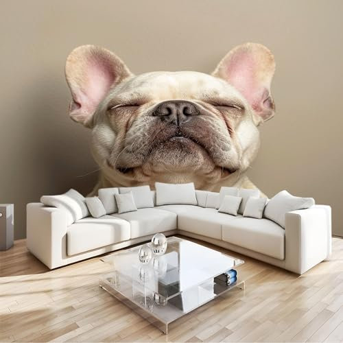 Fototapete 200x140cm Tier Mops 3D Effekt Hochwertige XXL Moderne Wanddeko Tapete, Mehrfarbig Vlies Tapete Wandbild für Wohnzimmer Schlafzimmer Büro