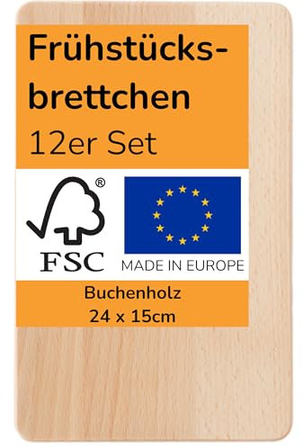 FournierWerk - Frühstücksbrettchen Holz (FSC) Made in Europe, Holzbrett, Brotzeitbrett Holz, Brettchen, Holzbrettchen, Vesperbrett, Schneidebretter, Jausenbrett (12, Rechteckig)