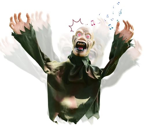 Halloween Deko Garten Gruselig,Gartendeko Halloween für Draußen Dekoration Horror Halloween Bewegungsmelder mit Gruseligem Sound,Halloween Deko Gruselig für Garten Hof Rasen Party Dekorationen