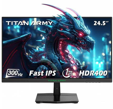 Titan Army 300Hz Gaming Monitor 24.5 Pulgadas, 1080p Full HD 1ms GTG Adaptive-Sync Monitor sin Marco, HDR400, 96% DCI-P3, 100 * 100 VESA, Low Blue Light, DP & HDMI x2, P2510HS