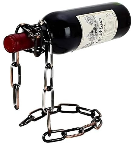 SHOP-STORY - Chaîne Porte-Bouteille Magique - Compatible avec Bouteilles de Vin et Autres Bouteilles en Verre - Porte-Bouteille en Métal - Objet Décoration Fête Imitation Chaine - Couleur Cuivre