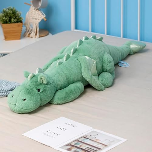 Leahaoe Weighted Stuffed Animal, 90CM Weicher Drachen Spielzeug, 2.2KG Sensory Toy für Kinder & Erwachsene – Blau/Grün/Rosa/Weiß(90CM*34CM*14CM)
