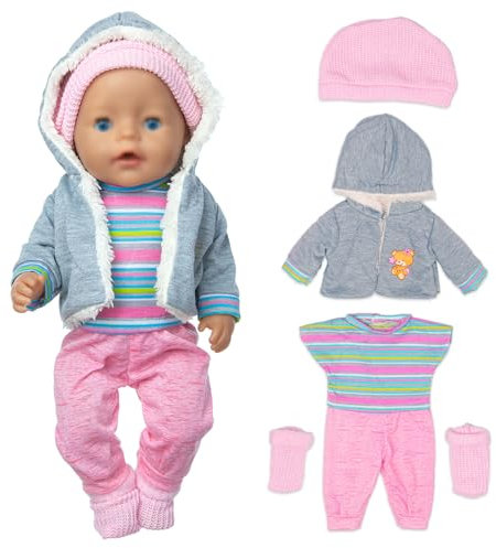 Puppenkleidung für 36-43 cm Baby Puppen mit Mantel Bluse Hosen Hut und Socken (Keine Puppe)