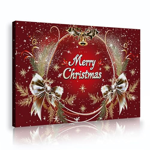 Feliz Navidad Corona de Navidad Arte de Pared Decoración de Pared de Navidad Decoración de Navidad Decoración de Navidad Enmarcada Arte de Pared de Lona para Oficina Cocina 80x120cm Marco interior