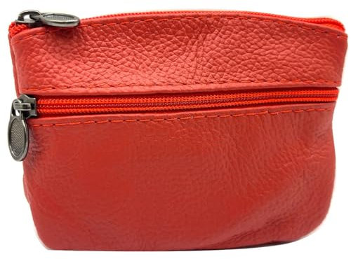 Charmoni - Portefeuille Femme - Porte Monnaie - Multi Poches - Fermeture éclaire - en Cuir véritable - pour Femme (Rouge)