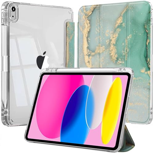 EspZanthic Custodia per iPad (A16) 11a/10a Generazione (2025/2022) con Portapenne e Morbido TPU Bumper, Posteriore Chiaro Trasparente Supporto Sottile per Tablet Cover Antiurto