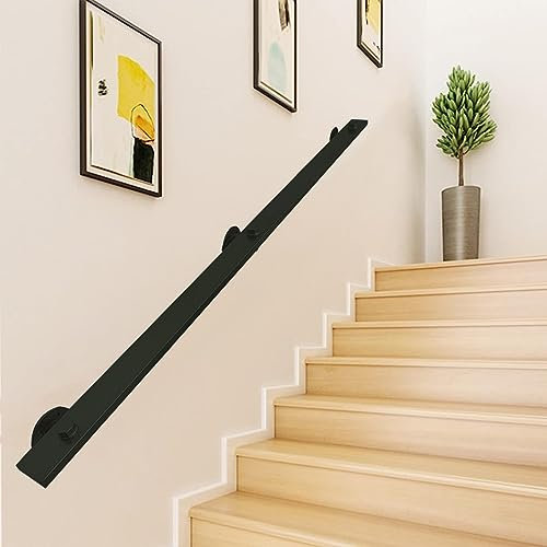 Treppengeländer Schwarz Metall Schmiedeeisen Handlauf für Innen und Außen - 0,3m bis 6,1m Verstellbare Wandhalterung Geländer - Modernes Design für Treppen