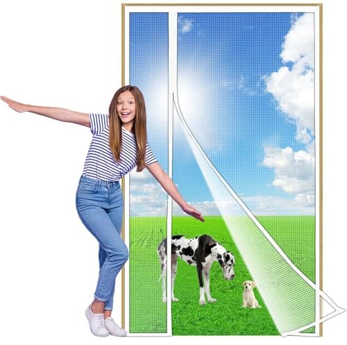Zlhloj Moustiquaire Porte Magnétique à Ouverture Latérale, 90x220 cm réversible à ouverture, Installation Facile sans Perçage, Anti-Moustiques & Insectes pour Porte Fenêtre/Balcon ‎Blanc