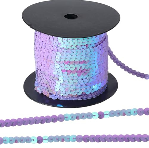 CABODYALS 100 Yards 6MM Hellviolette Paillettenbesatzrolle Funkelnde Flache Paillettenstreifenschnur Metallischer Glitzer Einreihiges Rundes Perlenband Zum Nähen Verzierung Stirnband DIY Bastelbedarf