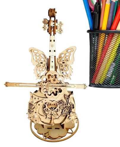 Ruwshuuk 3D-Puzzle Cello-Musikbox,Holz Cello Musikbox Puzzle Modellbausatz | Bastelset Mit Schmetterlingsflügel-Für Kinder Mädchen