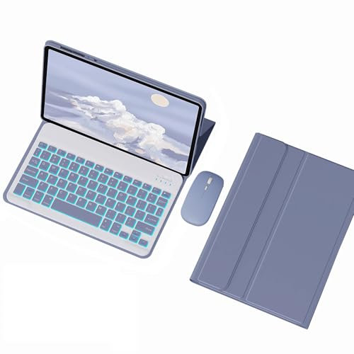 FAYGAOAI Funda con Teclado para Xiaomi Mi Pad 6 MAX 14 2023, Contiene Ñ, Retroiluminación 7 Colores, Teclado Inalámbrico Magnético Desmontable,Púrpura