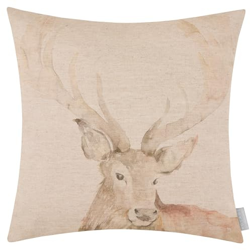 Voyage Maison Gregor Stag Feather Filled Cushion – Hand-Painted Watercolour Linen British Countryside Luxury Home Decor (Multicolour - 50x50cm)