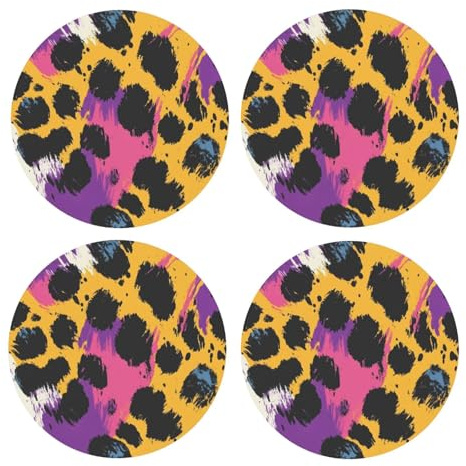 BoltPack Getränkeuntersetzer mit Korkboden, bunt, Leopardenmuster, 4 Stück, Tischschutzmatte für Tassen und Tassen