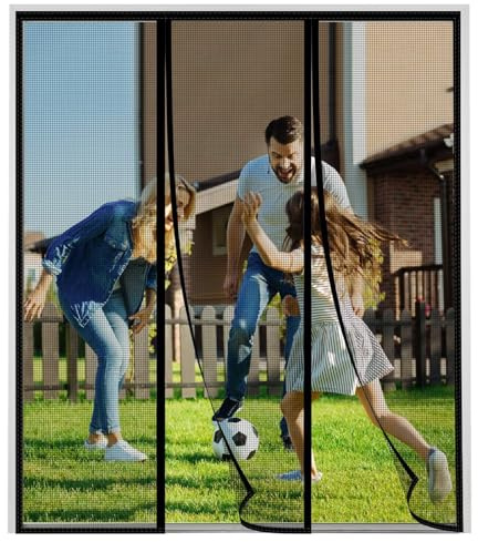 Rideau Anti Insecte Mouche Ouverture latérale 280x300cm Noir avec Bande Scratch Plein Cadre Protégez Votre Famille des Moustiques