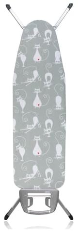 DURA HOME Premium Ironing Board Cover – 2 sizes, 100% Cotton + 3 mm Foam Pad – Heat-Reflective, with Adjustable Drawstring Fastener (Cat, L (148x52 cm))