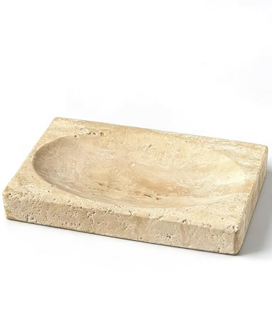 Porte-savon en marbre pour douche – Porte-savon en pierre, support de barre de savon naturel, accessoires de salle de bain en marbre (travertin beige)
