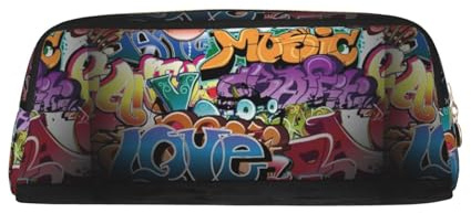 SMSJTMWHN Federmäppchen aus Leder, Graffiti-Hip-Hop-Druck, geräumiges und stilvolles Reißverschluss-Federmäppchen, Bürogebrauch