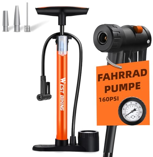 Fahrradpumpe Luftpumpe Fahrrad für alle Ventile - 11 Bar / 160 Psi Standluftpumpe mit Manometer - Standpumpe für Rennrad, E-Bike, Mountainbike - Fahrrad Pumpe für Französische Ventile