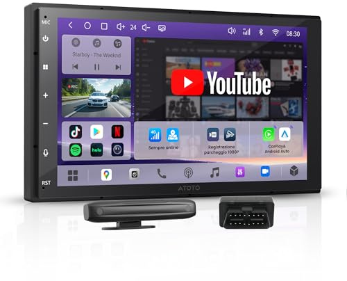 ATOTOEXCEL A7 Radio Coche 2 DIN Android 7'' QLED, 4G LTE/WiFi, CarPlay/Android Auto Inalámbrico, DSP HiFi/Salida Óptica/Coaxial/4V, Rastreo GPS, IA DriveChat, [Escáner OBD2 Incluido]