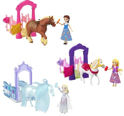Disney Prinzessinnen-Spielset Stall mit Pferd, Pflege- und Bürstenzubehör, öffnende Türen und Futterbereich, ab 3 Jahren