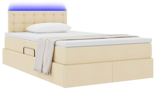vidaXL Bett mit Stauraum und LED mit Matratze Creme 120 x 190 cm Stoff, Modernes Schlafzimmer, rechteckiges Bett, praktische Aufbewahrung, LED-Rahmen, USB-Beleuchtung, Bequeme Matratze